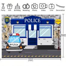 1pc Blue Police Station Themed 1st Birthday Photography Backdrop Cloth,Christmas