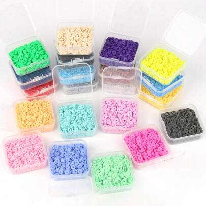 500 pièces/Boîte Perles en argile polymère plates et rondes de 6 mm, ensemble de boîte, disque de puce, intercalaires lâches, perles artisanales pour la fabrication de bijoux bohèmes DIY