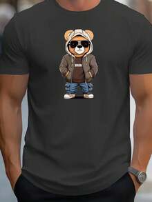 Men's T-Shirt Teddy Bear 100% Cotton Premium Mesh Women's Elegant Blouse Launch - 深灰色 - 查看 1