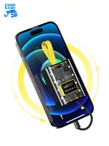 Mini banco de energía de 10000 mAh, estilo punk, transparente, mecha, carga rápida, banco de energía móvil de gran capacidad - Amarillo - Ver 3