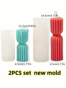 2pcs/Set Geometric Vertical Stripe Double Stitch Stick Candle Mold New Handmade Aromatherapy Candle Diffuser Plaster Ornament Silicone Mold - White - View 7