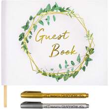 婚礼留言簿 - 婚礼登记留言簿 - 120 页婚礼登记留言簿，配有金箔、镀金边缘和两支记号笔，婚礼留言簿 9 X 7 英寸 - 彩色 - 查看 1