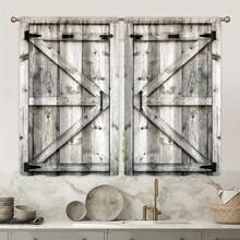 1 套/2 件，复古谷仓门景观，口袋杆安装，数码印花窗帘，涤纶材料，适用于客厅、餐厅、卧室、书房、酒店、餐厅、入口、家居装饰 - 灰色 - 查看 7