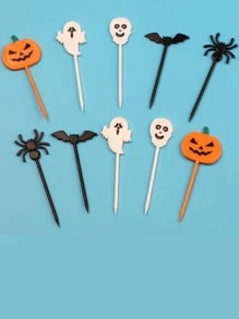 10 cái/gói Phụ kiện trang trí bánh hình bí ngô và ma Halloween, nĩa đựng trái cây dùng trang trí bánh tiệc Halloween - nhiều màu - Xem 3