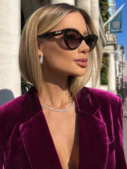 1pc Women's Fashion Luxury Brand Designer Cat Eye Fashion Glasses, Outdoor Gift For Ladies