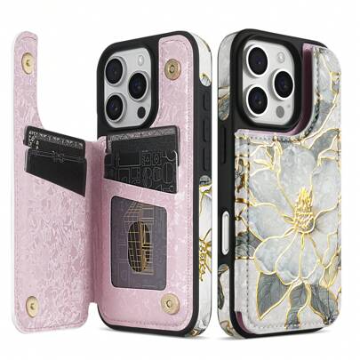 Luxury Wallet Foil Printed Embossing Hot Stamped Floral Pattern Double Buckle RFID Blocking Anti Theft Brush With Card Slot Photo Frame Support Function Magnetism Flip PU Artificial Leather Case Compatible With IPhone 16 Pro Max 15 Plus 14 13 Mini 12 11 XS XR SE 2022 2020 8 7 ForSamsung Galaxy S25 Ultra S24 FE S23 Plus S22 S21 A55 A35 A15 A14 A13 Business Fall Prevention Cover