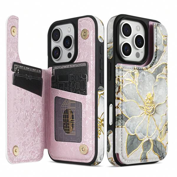 Luxury Wallet Foil Printed Embossing Hot Stamped Floral Pattern Double Buckle RFID Blocking Anti Theft Brush With Card Slot Photo Frame Support Function Magnetism Flip PU Artificial Leather Case Compatible With IPhone 16 Pro Max 15 Plus 14 13 Mini 12 11 XS XR SE 2022 2020 8 7 ForSamsung Galaxy S25 Ultra S24 FE S23 Plus S22 S21 A55 A35 A15 A14 A13 Business Fall Prevention Cover Waterproof Shockproof Scratch Resistant Full Cover