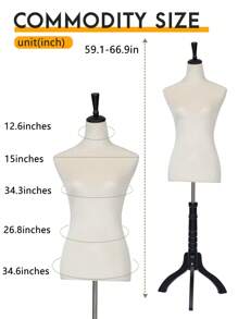Female Mannequin Body,59.1-66.9 Inch Dress Form Sewing Mannequin Torso Manikin With Wooden Tripod Base Stand Adjustable Mannequin For Sewing Clothes Display - Màu be - Xem 5