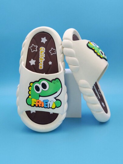 1 par Chanclas abiertas de PVC con diseño de dibujos animados para niños, cómodas y antideslizantes para uso en interiores/exteriores, hogar y baño, verano