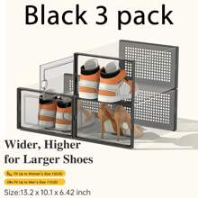 1/3/6/12 paquete Cajas de almacenamiento de zapatos, organizador de zapatos apilable de plástico transparente grande para el armario, caja de zapatos izquierda y derecha conectada, contenedor de compartimentos para la entrada, frontal desmontable, apto para talla 11 (blanco) - Negro - Ver 13
