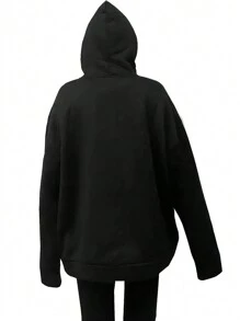 图形印花字母图案春秋连帽夹克，休闲宽松抽绳连帽衫运动衫 - 彩色 - 查看 3