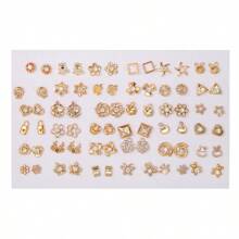 36 件/套女孩彩色水钻塑料耳环套装，颜色和款式随机，无盒，适合日常佩戴 - 彩色 - 查看 11