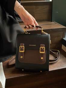 全新大容量休闲迷你复古翻盖背包手提包单肩包，圣诞礼物 - 黑色 - 查看 8