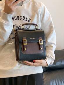 全新大容量休闲迷你复古翻盖背包手提包单肩包，圣诞礼物 - 黑色 - 查看 5