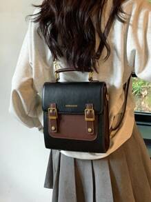 全新大容量休闲迷你复古翻盖背包手提包单肩包，圣诞礼物 - 黑色 - 查看 2