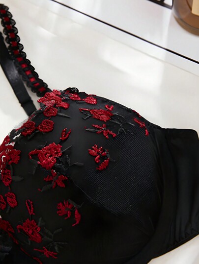 1set Women Kanten Underwire BH Set, European American Verleidelijke Lingerie, view 4