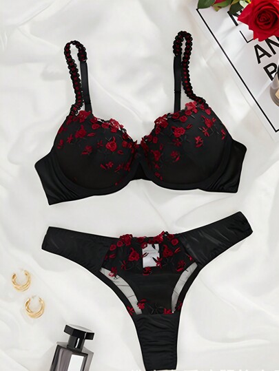 1set Women Kanten Underwire BH Set, European American Verleidelijke Lingerie, view 2