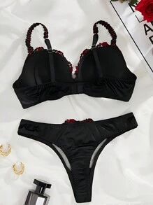 1set Women Lace Underwire Bra Set, European & American Style Sexy Lingerie, Christmas Gift - Black - View 3