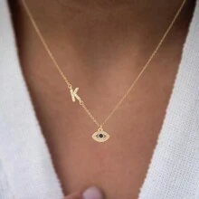 1pc Pave Zirconia Initial Eye Pendants Classic Stainless Steel Chain Necklaces For Women