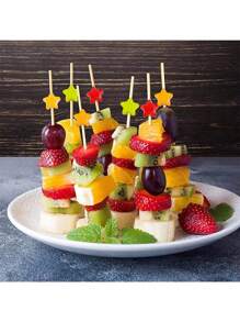 100 piezas Tenedor de bambú en forma de estrella de cinco puntas para buffet, cupcakes, fruta, tenedor para fiestas, postre, ensalada, para decoración de bodas, palillos de dientes con forma de corazón rosa, palillos para sándwiches, frutas, aperitivos, artículos de fiesta de verano, artículos de fiesta, decoración navideña, decoración de mesa, palitos de bambú para boda, pastel, postre, artículos de fiesta, decoración navideña, decoración de mesa, regalo de Navidad - Color mixto pentagrama - Ver 5