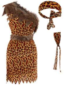 I LOVE FANCY DRESS Womens Cavegirl Costume Cavewoman Cheetah Leopard Print Dress Faux Fur Belt Headband Armband Ladies Summer Cute Fancy Dress Costume Halloween Outfit - A - View 1