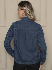 Jaqueta Jeans Feminina - Lavagem escura - Visão 4
