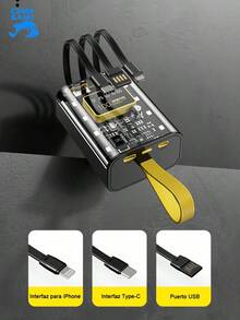 Mini banco de energía de 10000 mAh, estilo punk, transparente, mecha, carga rápida, banco de energía móvil de gran capacidad - Amarillo - Ver 4