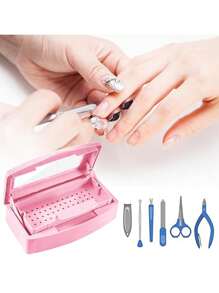 Esterilizador para herramientas de uñas, bandeja de esterilización para pinzas, suministros para uñas, salón de belleza, artículos imprescindibles para técnicos de uñas - Rosa - Ver 9