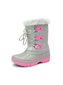 Boys Girls Toddler Winter Snow Boots Mid Calf Boots Waterproof Warm For Snowball Fights And Ski,Christmas Gifts - 玫紅色 - 查看 4