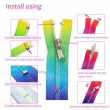 1set=4.5m Zipper + 10pcs Zipper Pulls + 20pcs Zipper Stops + 10pcs Bottom Stops, 5# Colorful Gradient Nylon Zipper, Unique Gradient Design, Multi-Styles Available For Garment, Bags, DIY Crafts