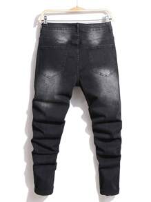 Men Ripped Frayed Bleach Wash Jeans
