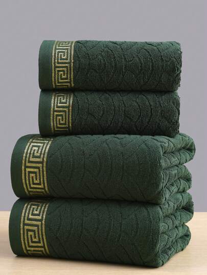 QIBHI 3/2/1pc Cotton Jacquard European Style Bath Towel Or Bath Sheet, 100% Cotton Terry, Absorbent & Soft, Suitable For Bathroom, Hotel, Gym, Travel, Gift, Salon, Sports, Outdoor, Beach, School, Back To School, Travel Accessories, Home Essentials, Towels, Skin Care