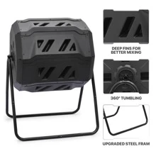 MoNiBloom 43 Gallon Compost Tumbler, Outdoor Large Dual Chamber Tumbling Compost Bin All-Season Fast Working Tumbling Composter, High Volume Composter With 2 Sliding Doors - Black - View 9