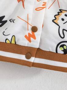 2pcs Baby Boys' Fashionable Cartoon Bear Pattern Printed Color-Block Baseball Jacket And Long Pants Set, Spring/Autumn - Brown - View 6