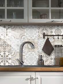 10 stuks Bloemenpatroon Bedrukt PVC Kunstkeramische Tegels Huisdecoratie Muurstickers, DIY Mozaïek Zelfklevend Behang, Waterdicht, Vuilafstotend, Decoratief Voor Keuken, Badkamer, Woonkamer, Slaapkamer, TV Achtergrond, Renovatie Stickers Peel Wandpanelen, Behang, Behang, Lente Decoratie Artikelen Verfris Uw Huis, Rama Decoratie Stickers