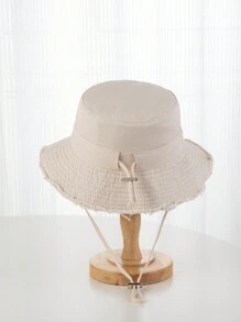 1pc Unisex Y2K Style Frayed Edges Bucket Hat, Suitable For Outdoor Sports And Sun Protection In Daily Life And Commuting - Beige - View 2