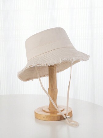 1pc Unisex Y2K Style Frayed Edges Bucket Hat, Suitable For Outdoor Sports And Sun Protection In Daily Life And Commuting