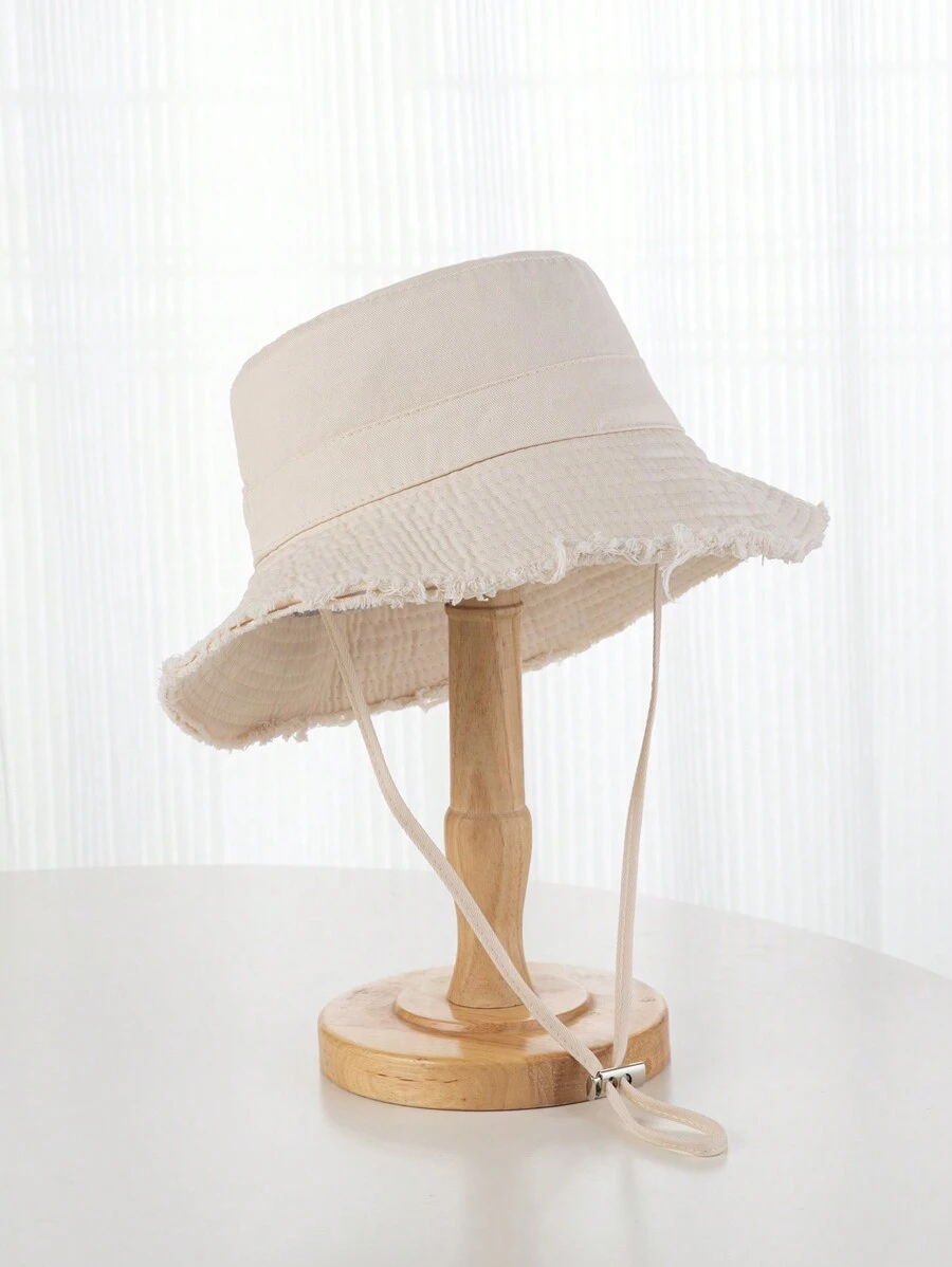 1pc Unisex Y2K Style Frayed Edges Bucket Hat, Suitable For Outdoor Sports And Sun Protection In Daily Life And Commuting - Beige - View 1