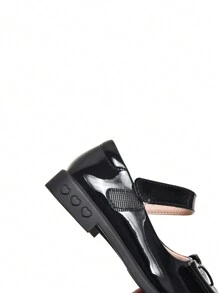 1 Pair Black PU Bowknot Non-Slip Round Toe Princess Shoes, Suitable For School, Commute, Party And Wedding, All Seasons - Black - View 5