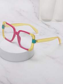 1pc Square Rainbow Color Big Frame Women's Plano Glasses, Contrast Color Frame Daily Accessory - Clear - View 10