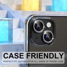 Protector de lente de cámara compatible con iPhone 11-15 Pro Max Bling, protector de pantalla de vidrio templado 9H, cubierta de cámara con anillo de metal decorativo (Rhinestone-Negro) Resistente al agua, a los golpes, a las caídas y a los arañazos, antihuellas dactilares y de cobertura completa