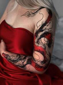 1 Máy Tính Lớn Rồng Đỏ Hình Xăm Tạm Thời Nữ Tạm Thời Hình Xăm Vai Tạm Thời Thực Tế Lưng Hình Xăm Ngực Cho Người Lớn - Đỏ - Xem 6