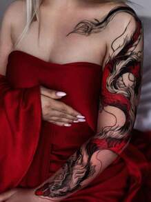 1 Máy Tính Lớn Rồng Đỏ Hình Xăm Tạm Thời Nữ Tạm Thời Hình Xăm Vai Tạm Thời Thực Tế Lưng Hình Xăm Ngực Cho Người Lớn - Đỏ - Xem 7