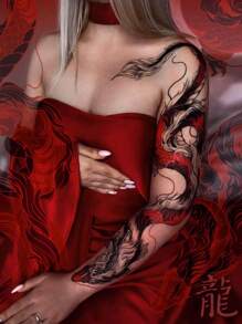 1 Máy Tính Lớn Rồng Đỏ Hình Xăm Tạm Thời Nữ Tạm Thời Hình Xăm Vai Tạm Thời Thực Tế Lưng Hình Xăm Ngực Cho Người Lớn - Đỏ - Xem 8