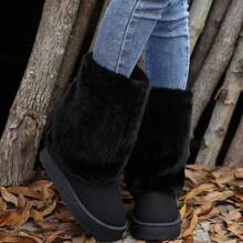 Botas térmicas para mujer con suela gruesa, forradas con piel de zorro artificial y con costuras en