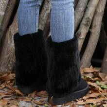 Botas térmicas para mujer con suela gruesa, forradas con piel de zorro artificial y con costuras en