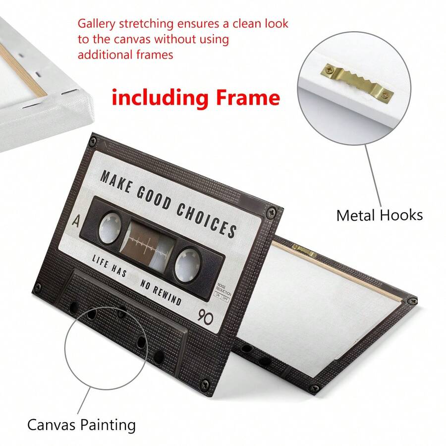 1pc Retro Tape Canvas Wall Art Inspirational Quote, Ready To Hang