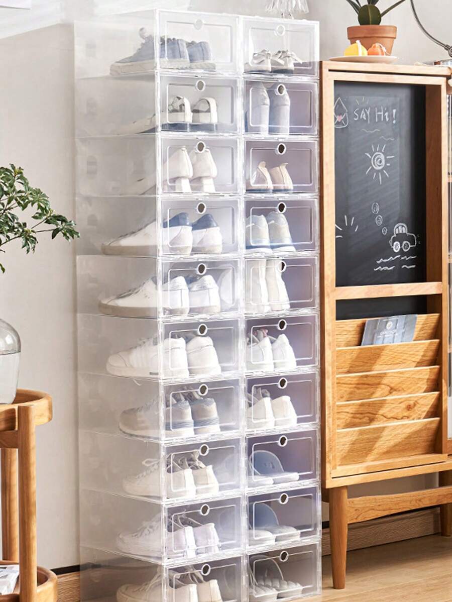 1pc Women's Plastic Transparent PP Thickened Shoe Storage Box, Waterproof Dustproof Drawer-Style Shoe Cabinet Organizer