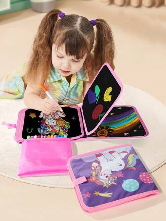 1pc Children's Chalkboard Book, Reusable Doodle Board To Cultivate Imagination, Portable Preschool Drawing & Writing Tablet, Christmas, Halloween, Thanksgiving, Birthday Gift (Comes With 12 Colored Chalks)