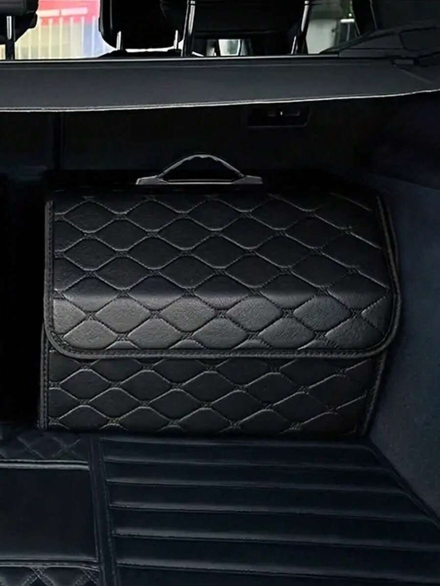 1 件可折叠多功能汽车后备箱储物盒，皮革材质，通用